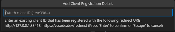 Screenshot that shows the authorization when Client ID for a MCP server is requested.