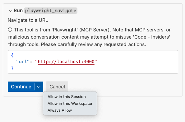 Chat UI showing a tool call