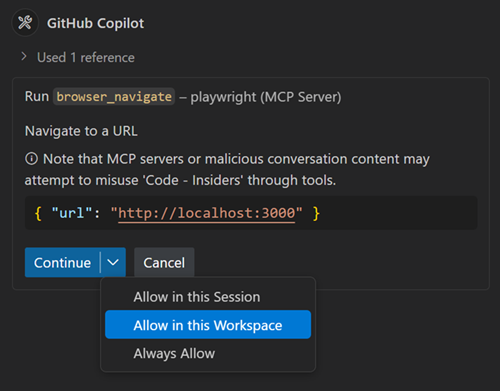 Agent mode tool approval options dropdown