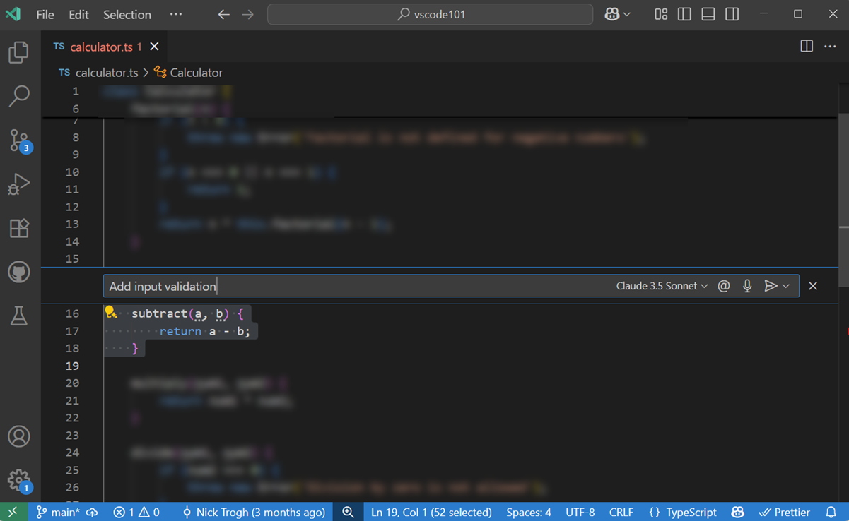 Screenshot of Inline chat