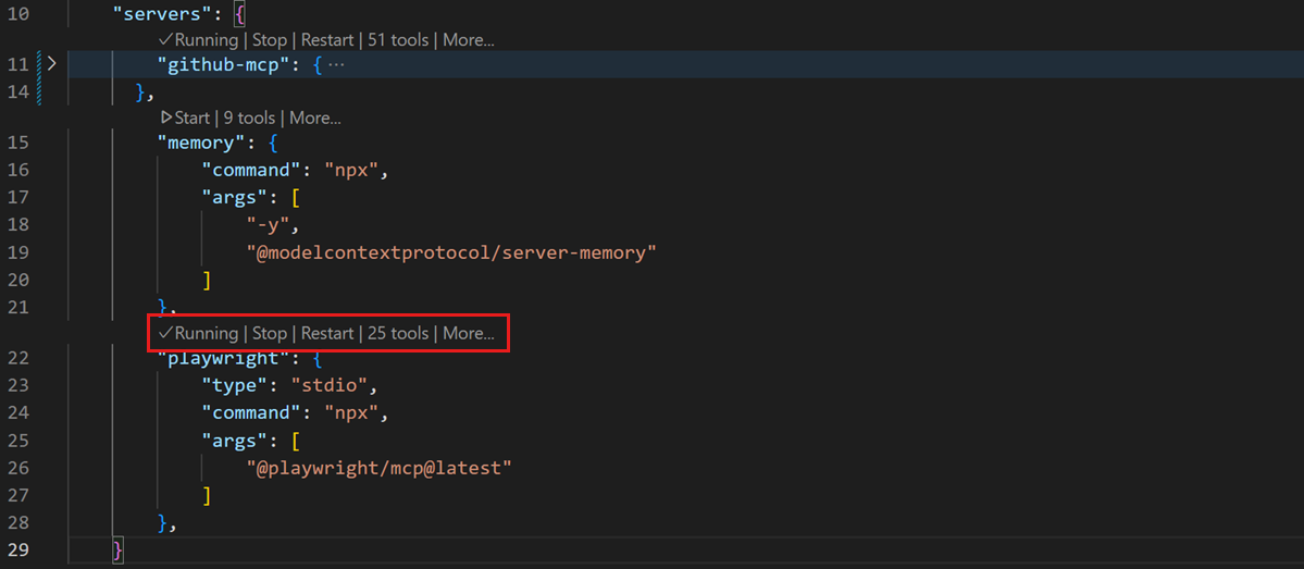 MCP server configuration with lenses to manage server.