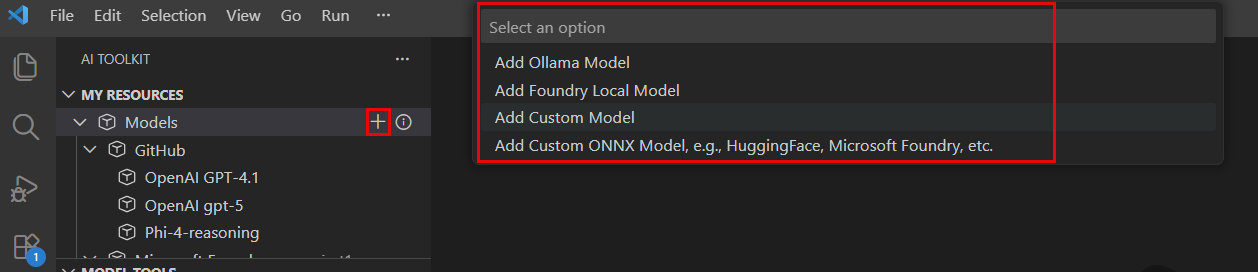Select model type to add