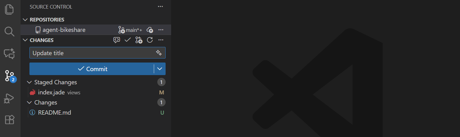 Screenshot of the Commit button in the Source Control view.