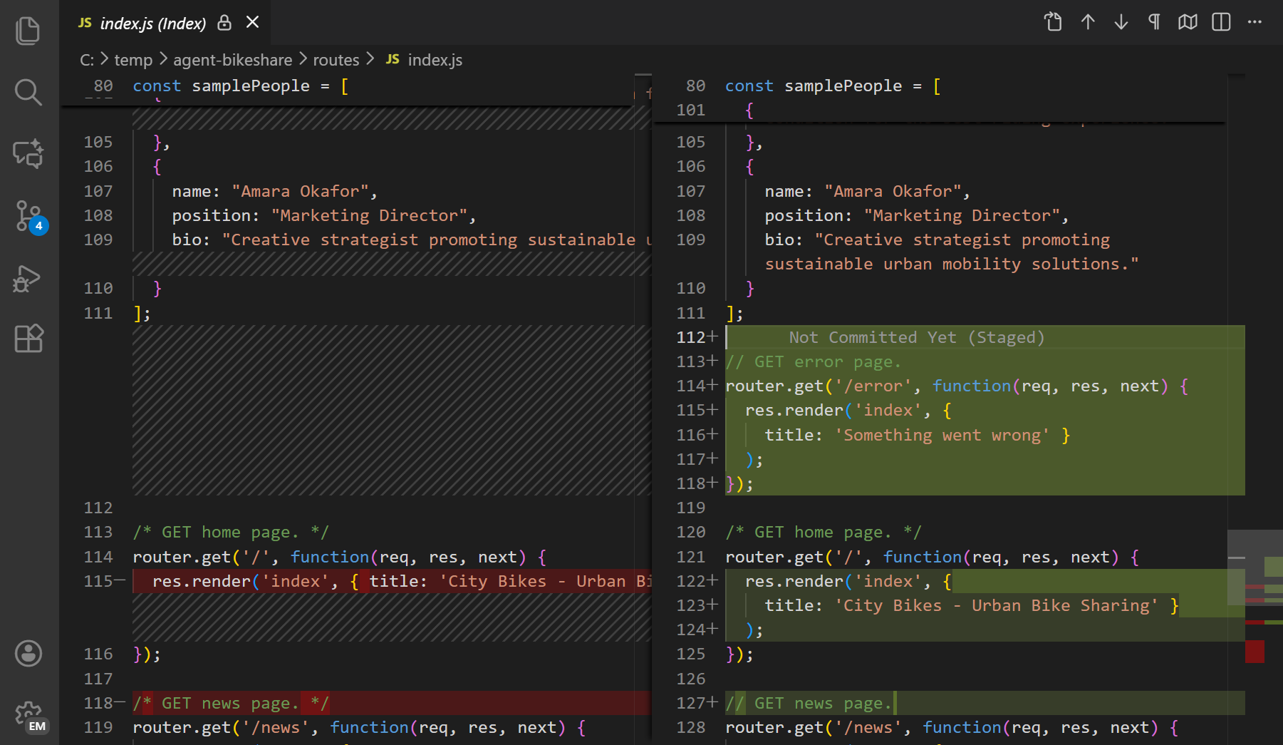 Screenshot of the Diff Editor showing side-by-side changes between file versions.