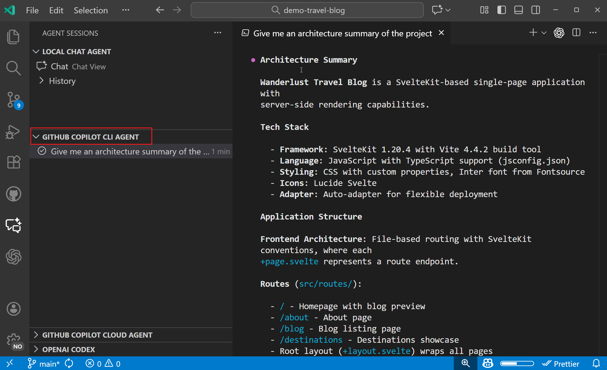 Screenshot of the Agent Sessions view showing a Copilot CLI session.