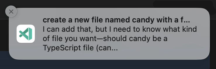Screenshot showing an OS notification while the VS Code window is unfocused.