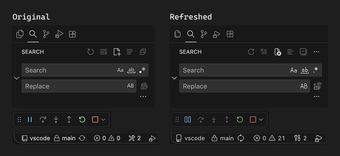 Screenshot of updated product icons showing a more modern appearance and increased legibility.