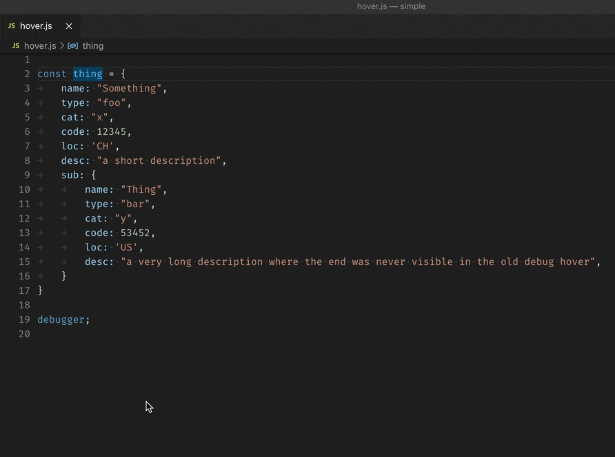Auto Sizing debug hover