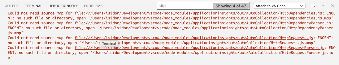 Debug console badge