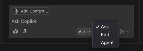 Screenshot that shows the chat mode picker in the Chat view.